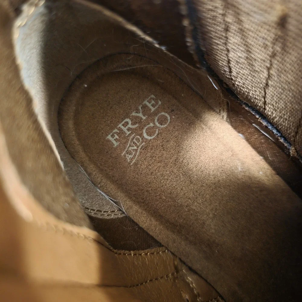 Frye & Co Tan Faux Leather Western Cowgirl Festival Heeled Ankle Boots Size 6.5M